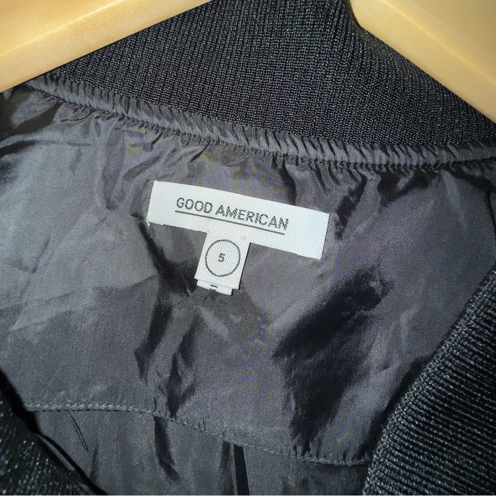 NWT Good American Women's Windbreaker Black Moto Cinched Waist Size 5 - Picture 3 of 4